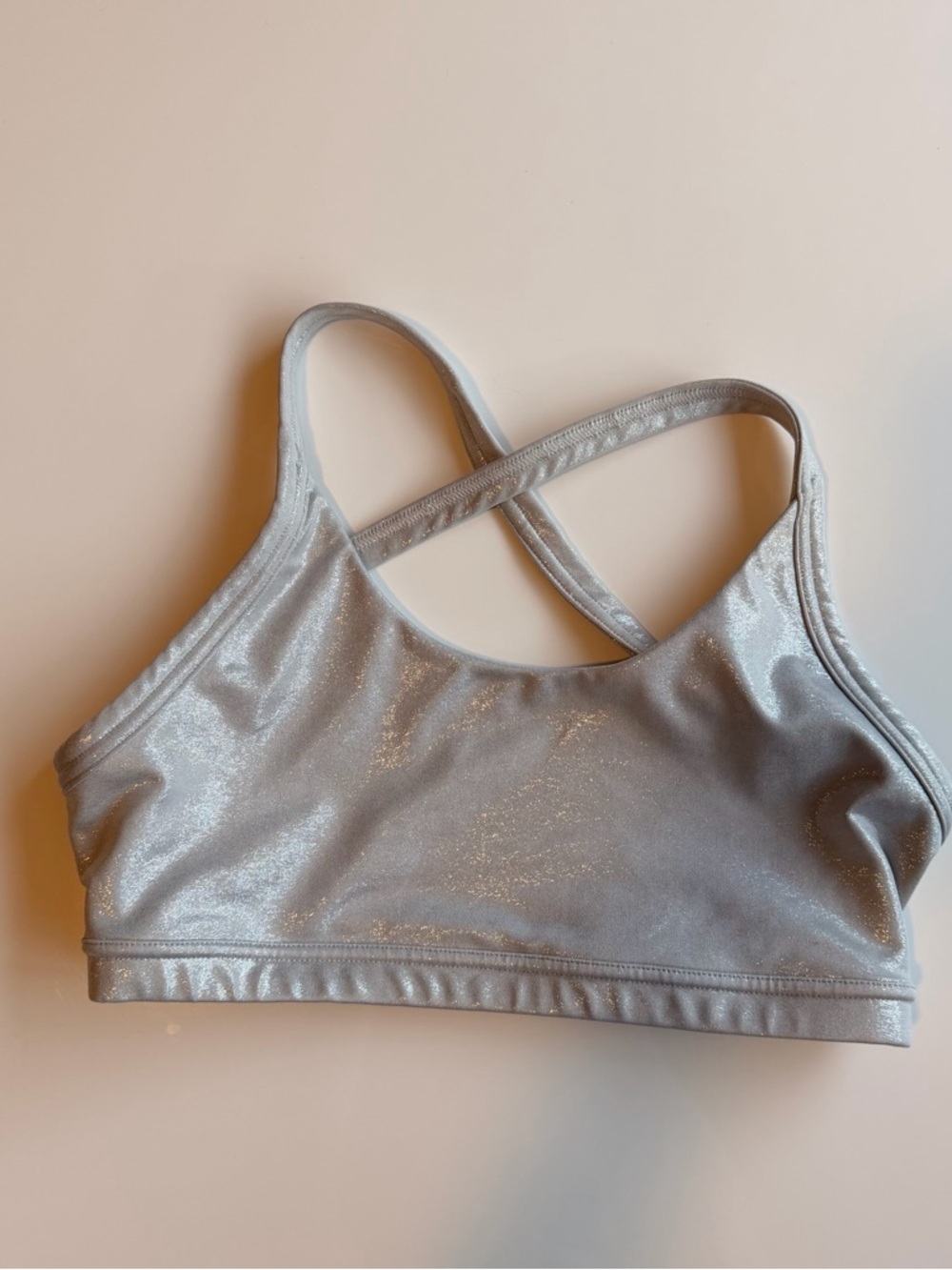 Silver Shimmer Sports Bra - Cross Back
